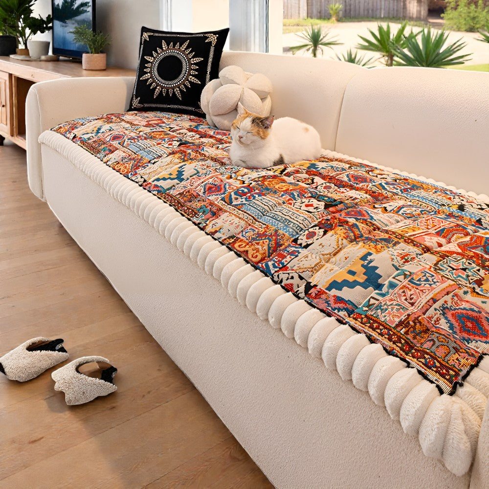Ethnic Style Quilted Non Slip Couch Cover