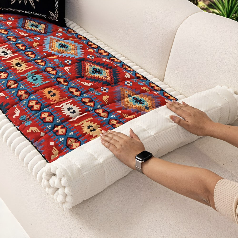 Ethnic Style Quilted Non Slip Couch Cover