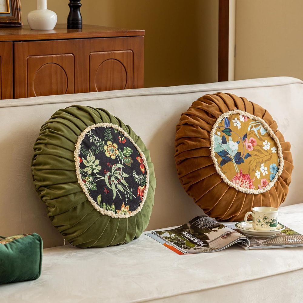 Floral Medley Velvet Round Cushion