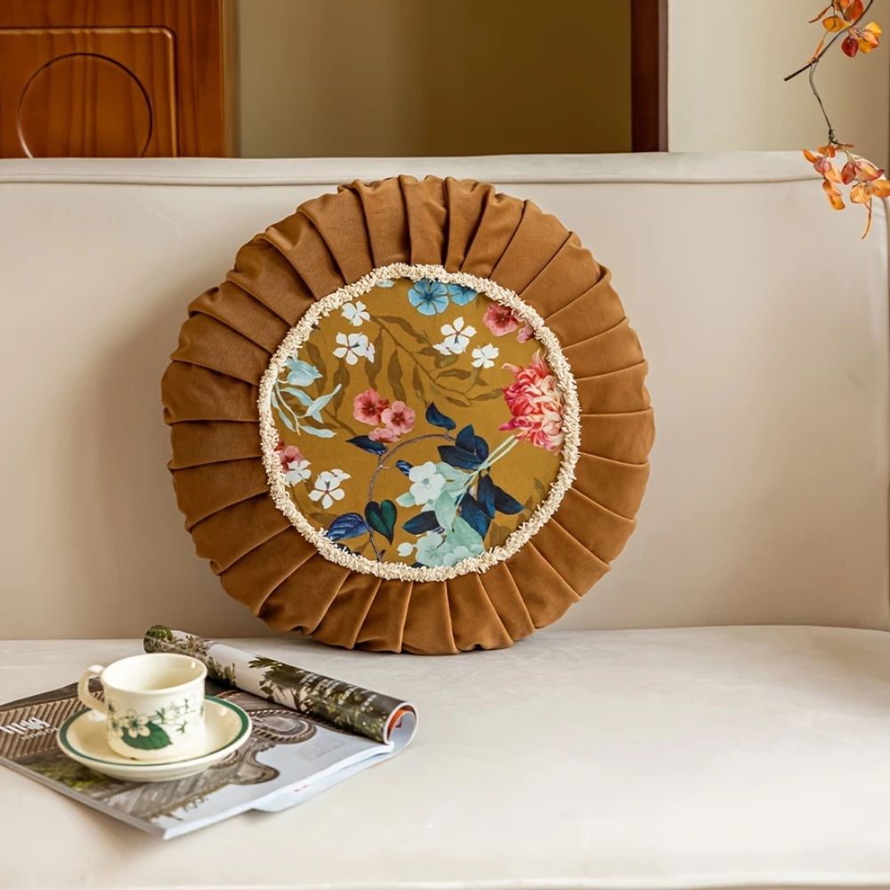 Floral Medley Velvet Round Cushion