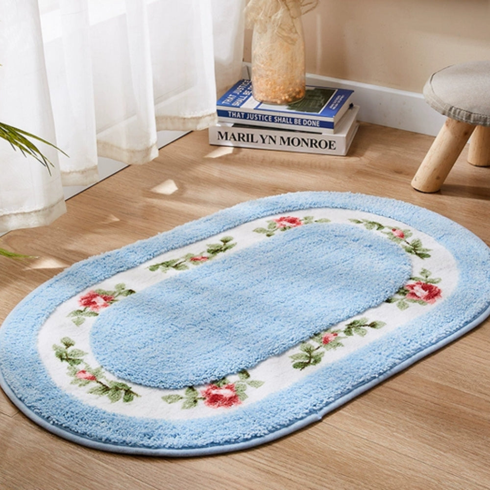 Floral Oval Plush Bath Mat
