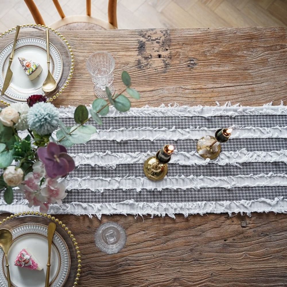 Frayed Fabric Strips Table Runner