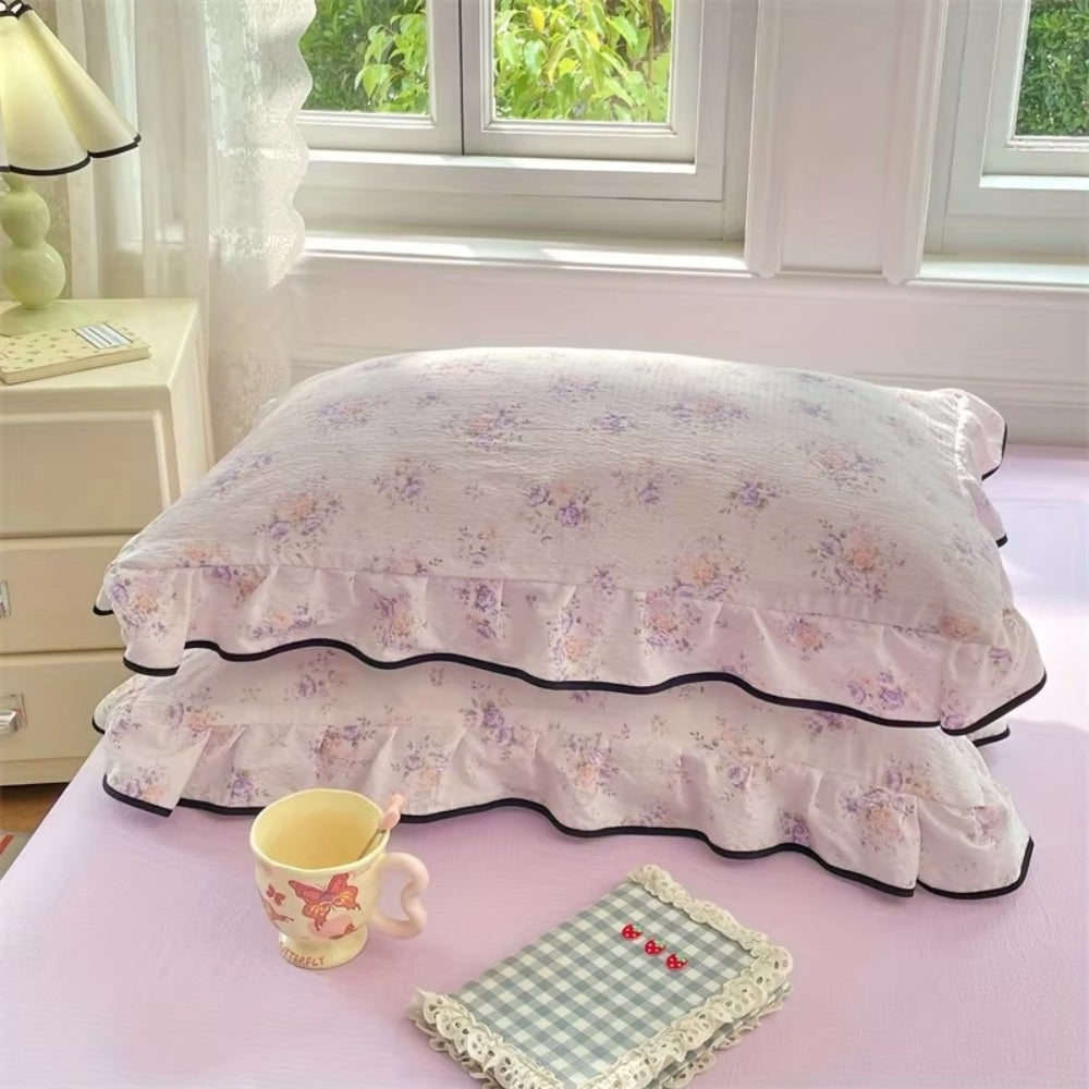 Gauze Floral Ruffled Lace Pillowcases