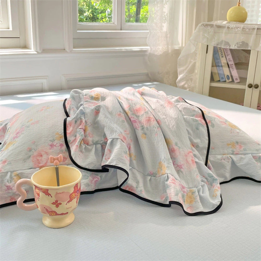 Gauze Floral Ruffled Lace Pillowcases