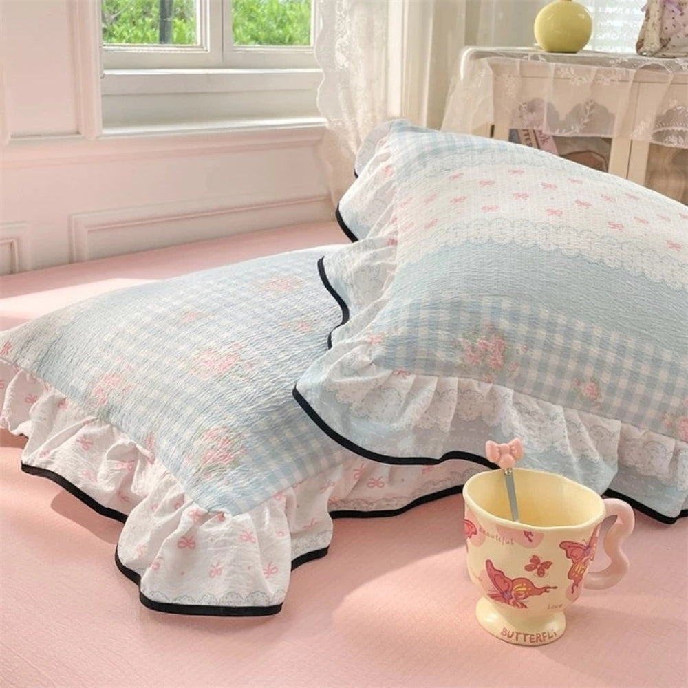 Gauze Floral Ruffled Lace Pillowcases