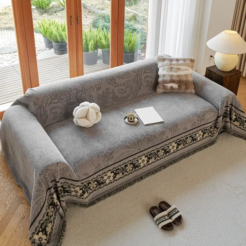 Floral Tasseled Boho Sofa Cover