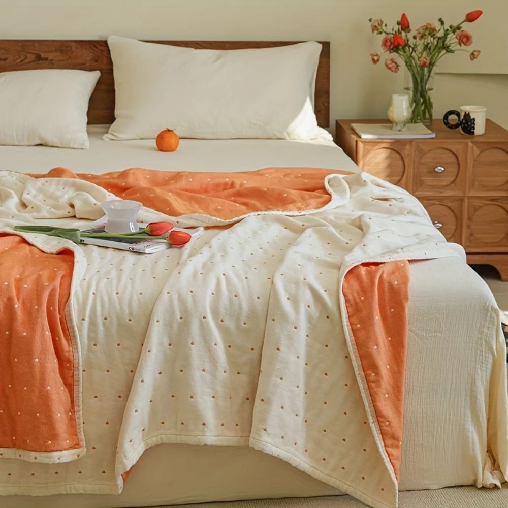 Heart Stitched Double-Spliced Cotton Gauze Blanket