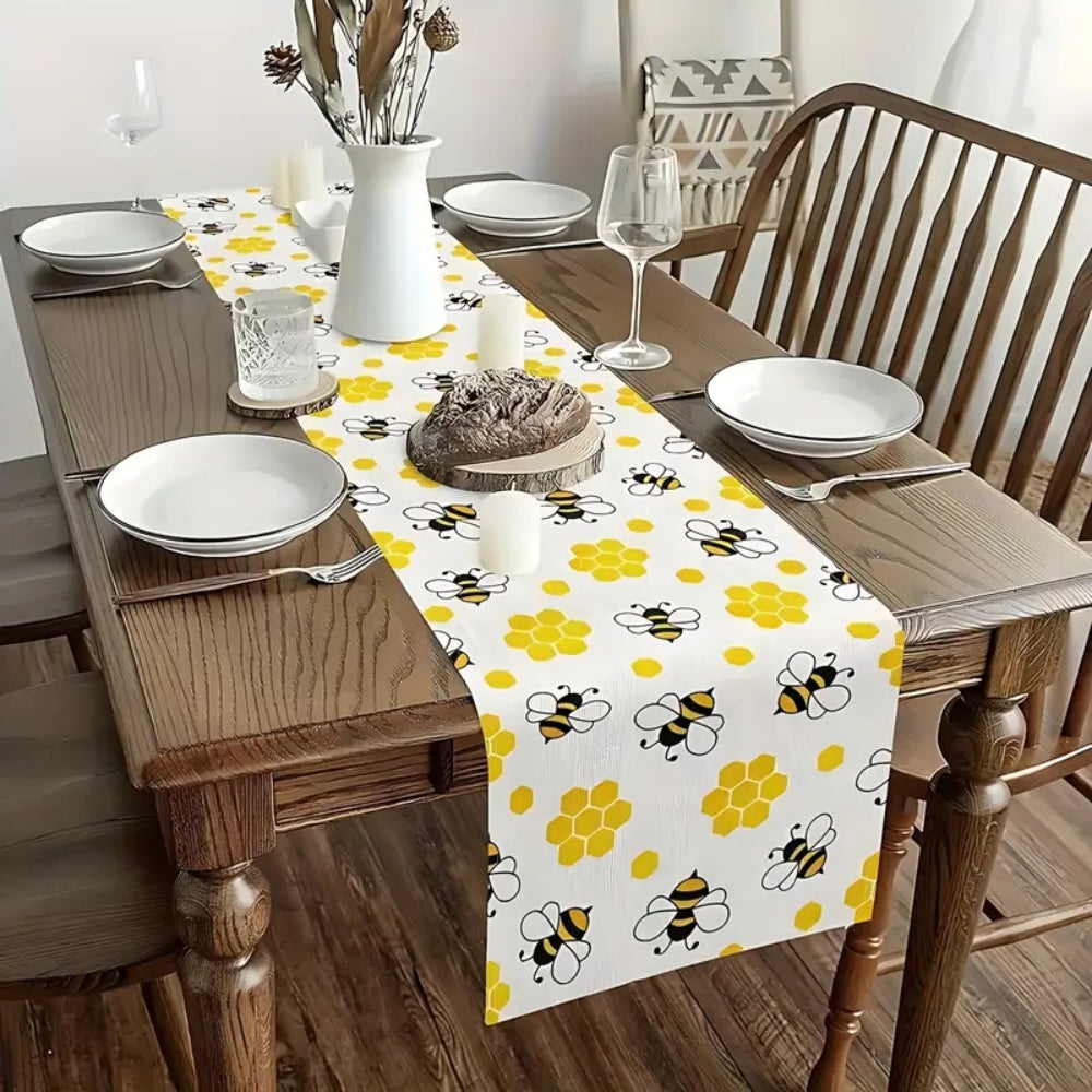 Honeycomb Buzz Linen Table Runner