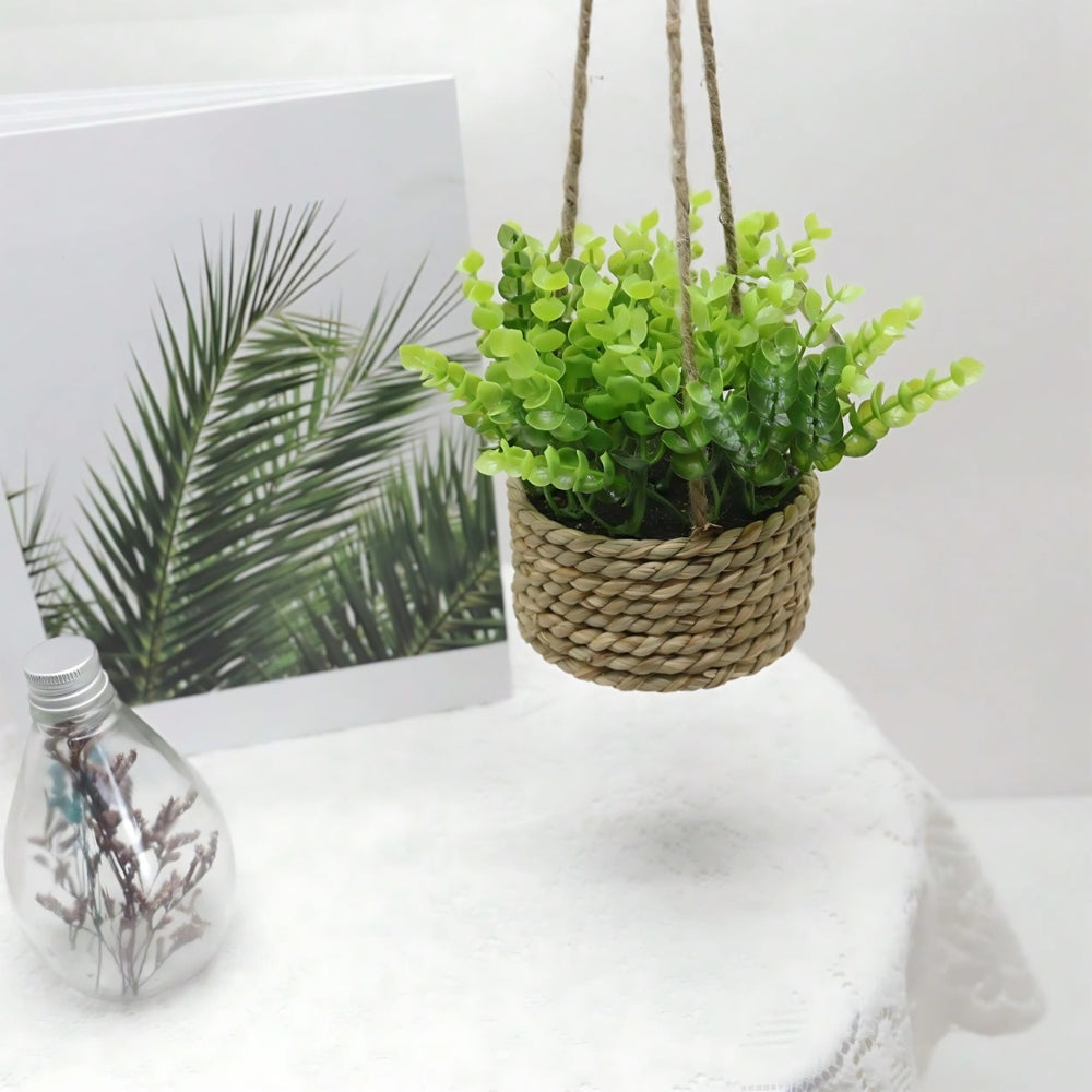Leafara Hanging Artificial Plant In Woven Basket Pot