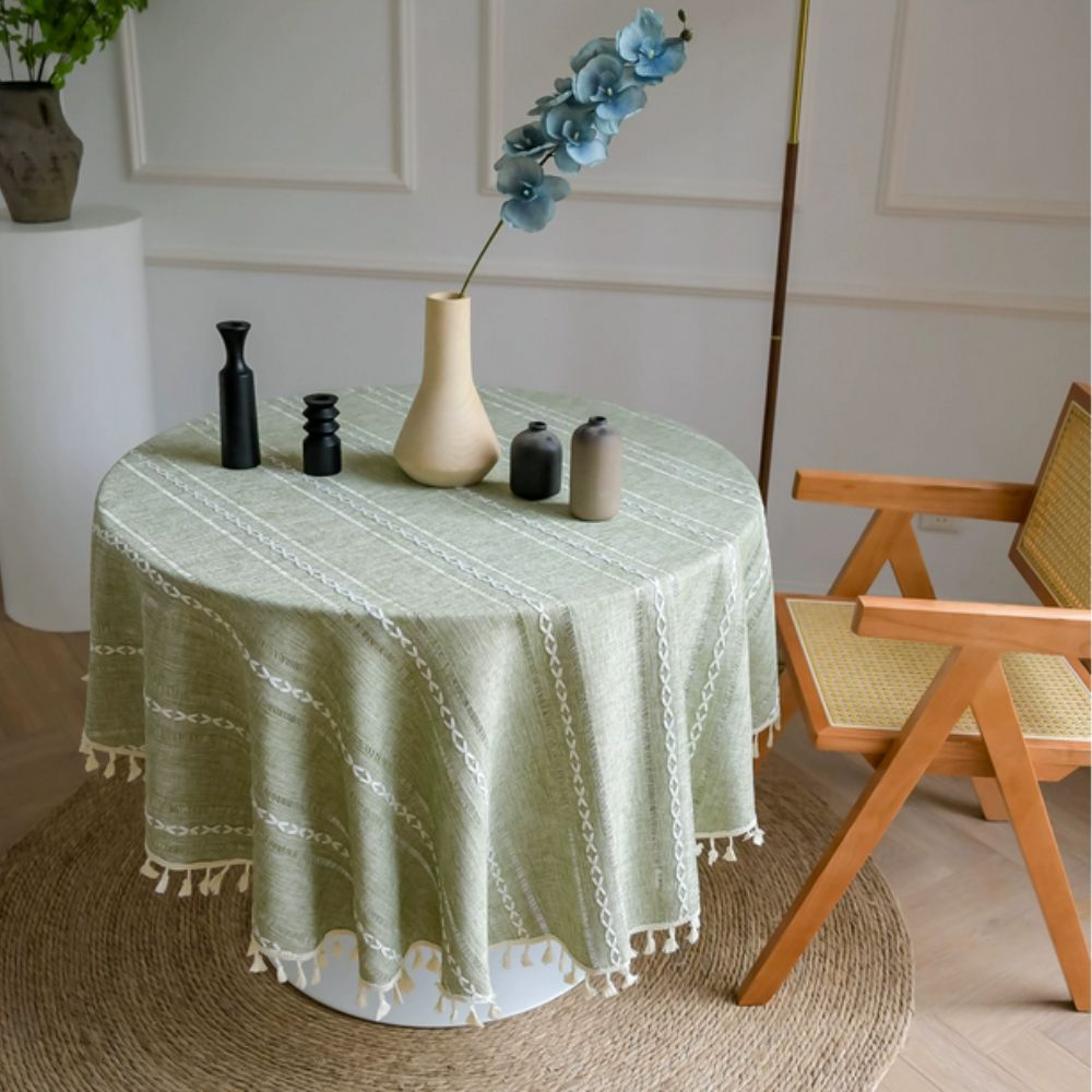 Leafline Embroidered Round Tablecloth