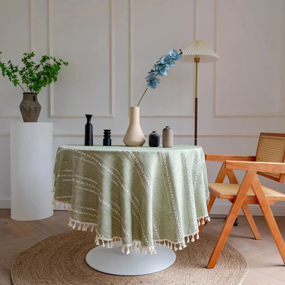 Leafline Embroidered Round Tablecloth