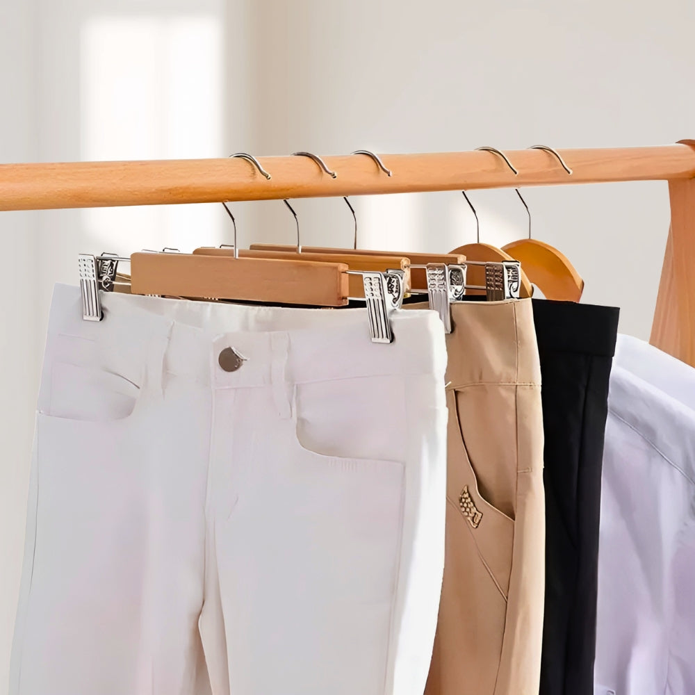 Maxwell Premium Wood Pants Hangers with Clips