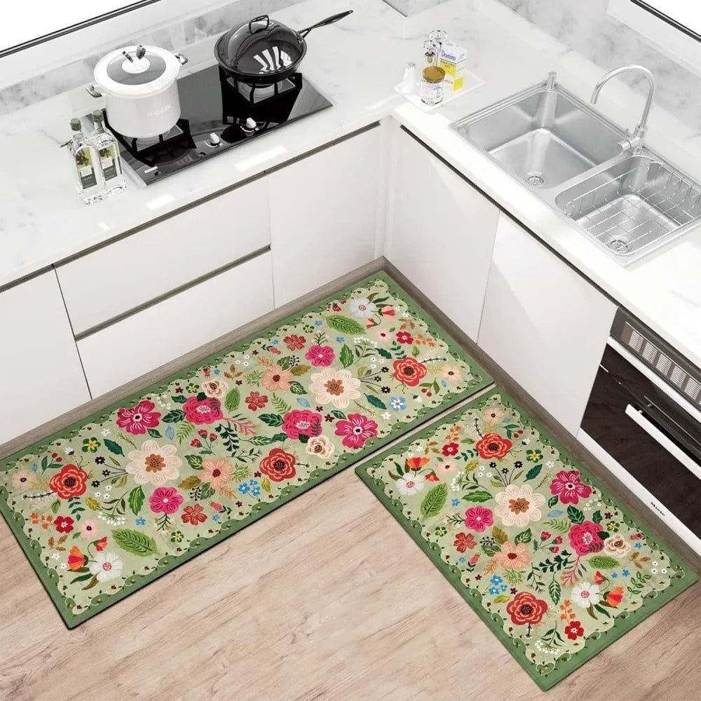 Meadow Boho Floral Kitchen Mat Set