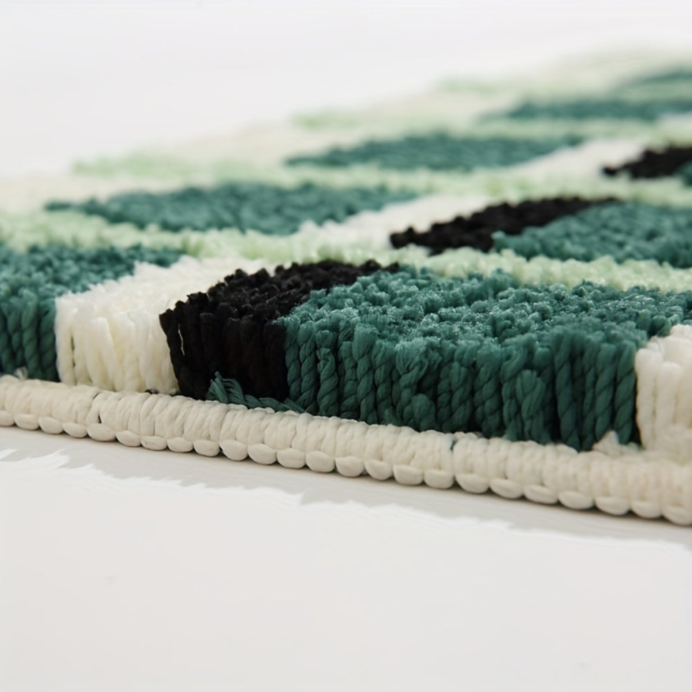 Moss Green Geometric Flock Bath Mat