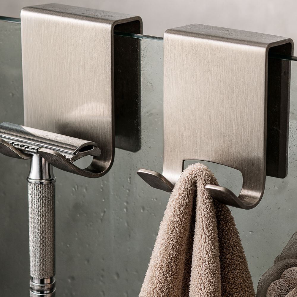 On Glass Stainless Shower Door Hooks
