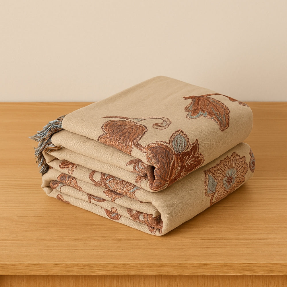 Orchid Trail Floral Cotton Tassel Bed Blanket
