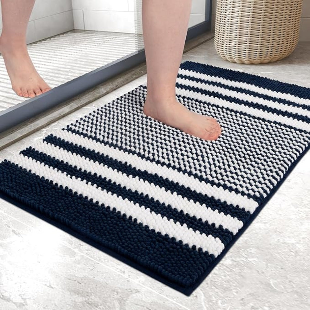 Pebble-Knit Striped Chenille Bath Mat