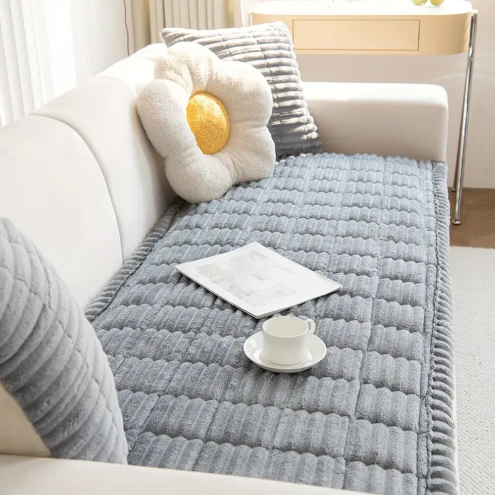 Plush Pleated Edges Sofa Cover