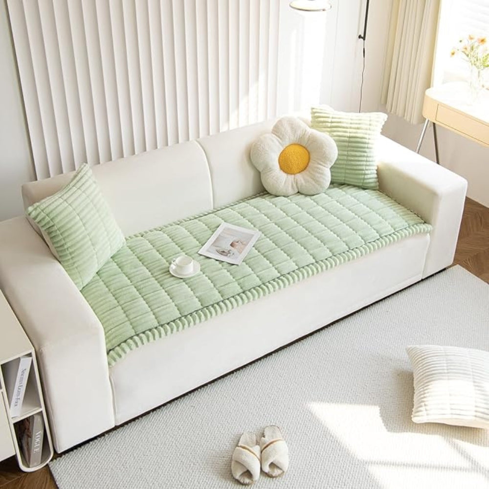 Plush Pleated Edges Sofa Cover