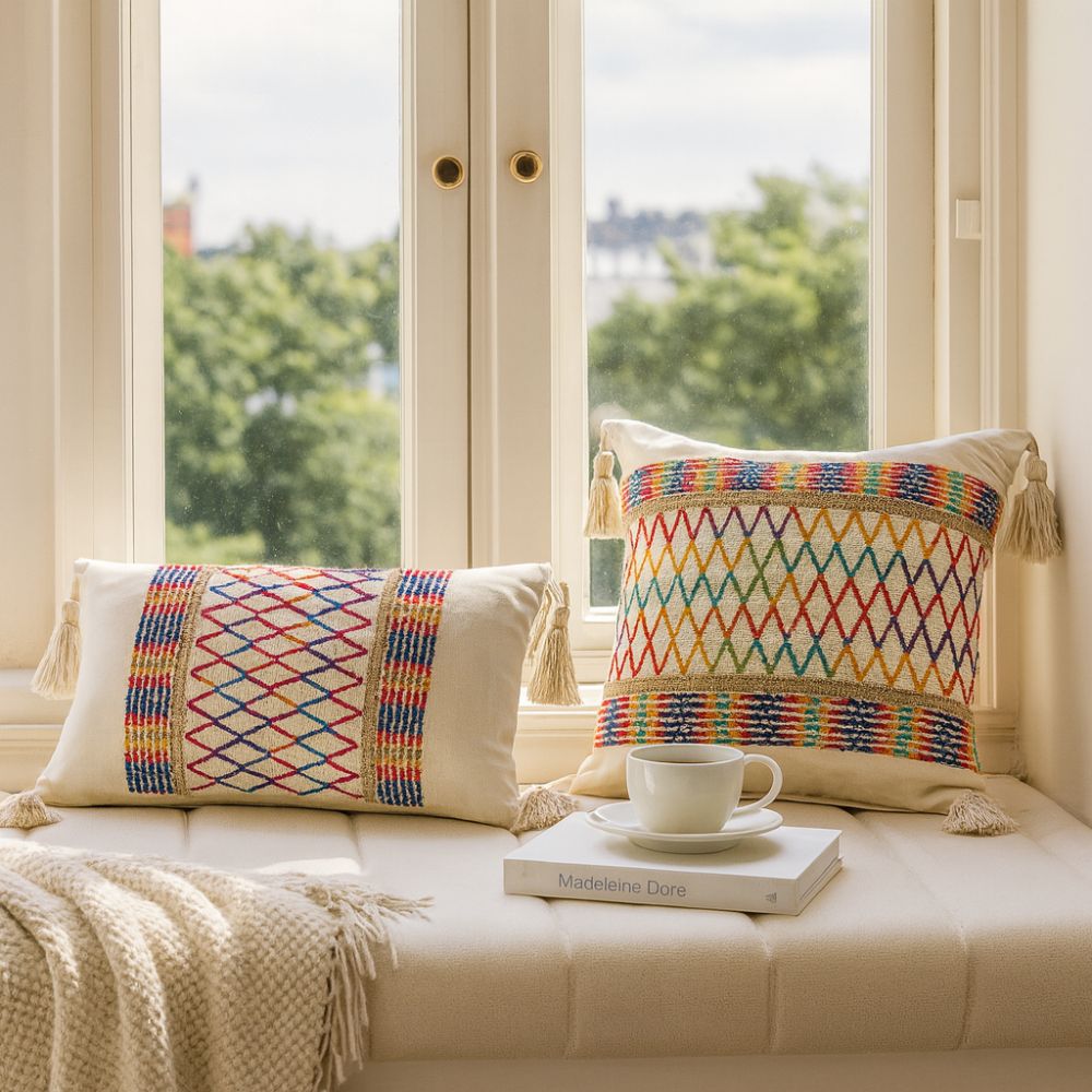 Rainbow Lattice Tassel Cushion Cover
