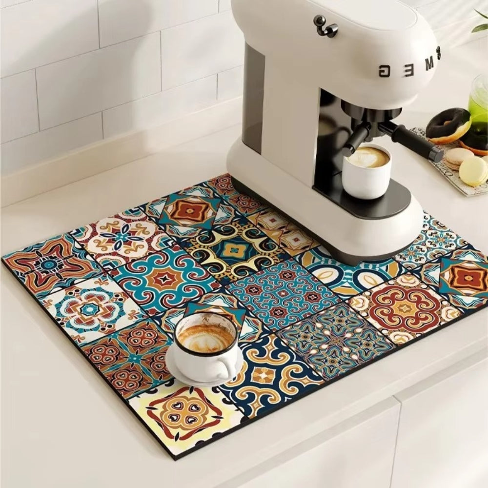 Retro Tile Design Absorbent Coffee Mat