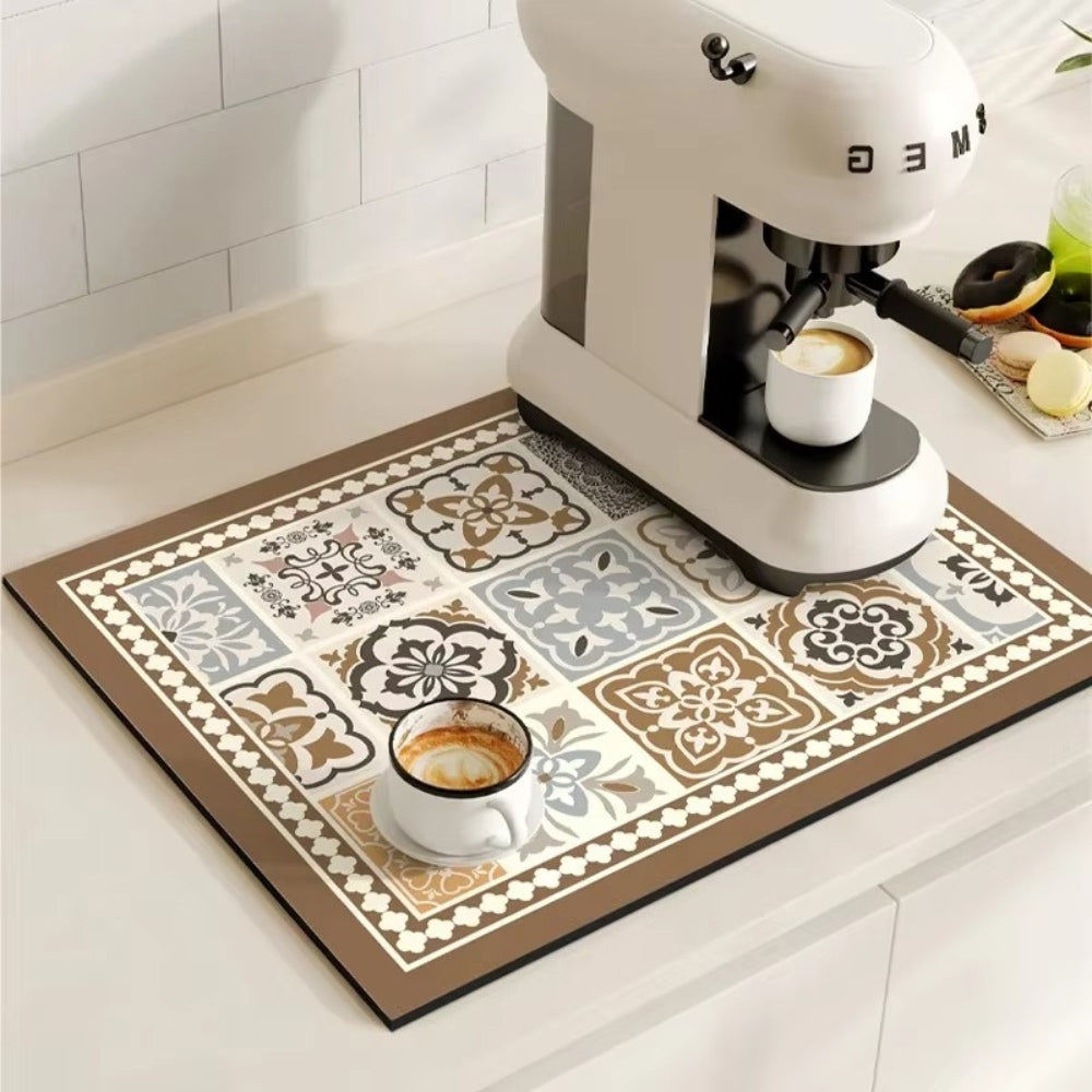 Retro Tile Design Absorbent Coffee Mat
