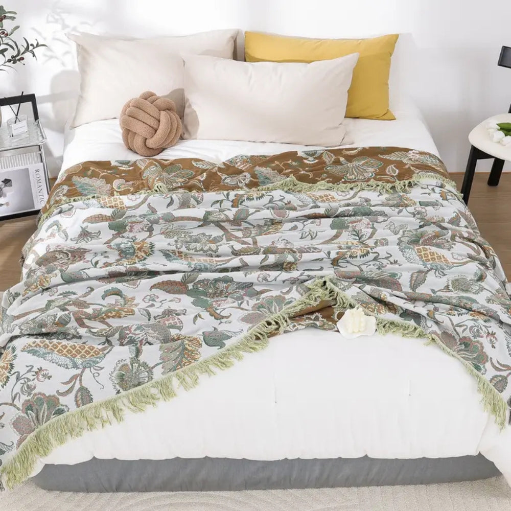 Reverie Floral Tassel Cotton Blanket