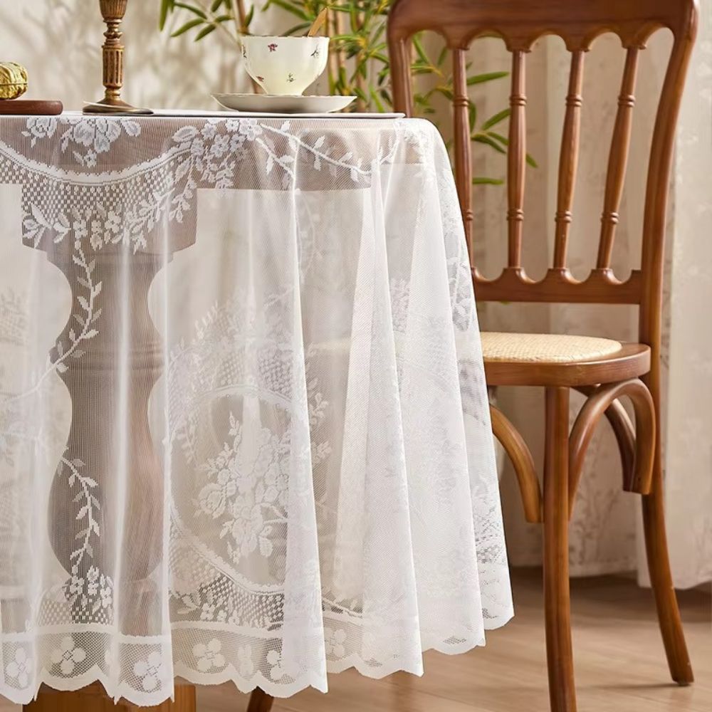 Sheer Lace Round Floral Tablecloth