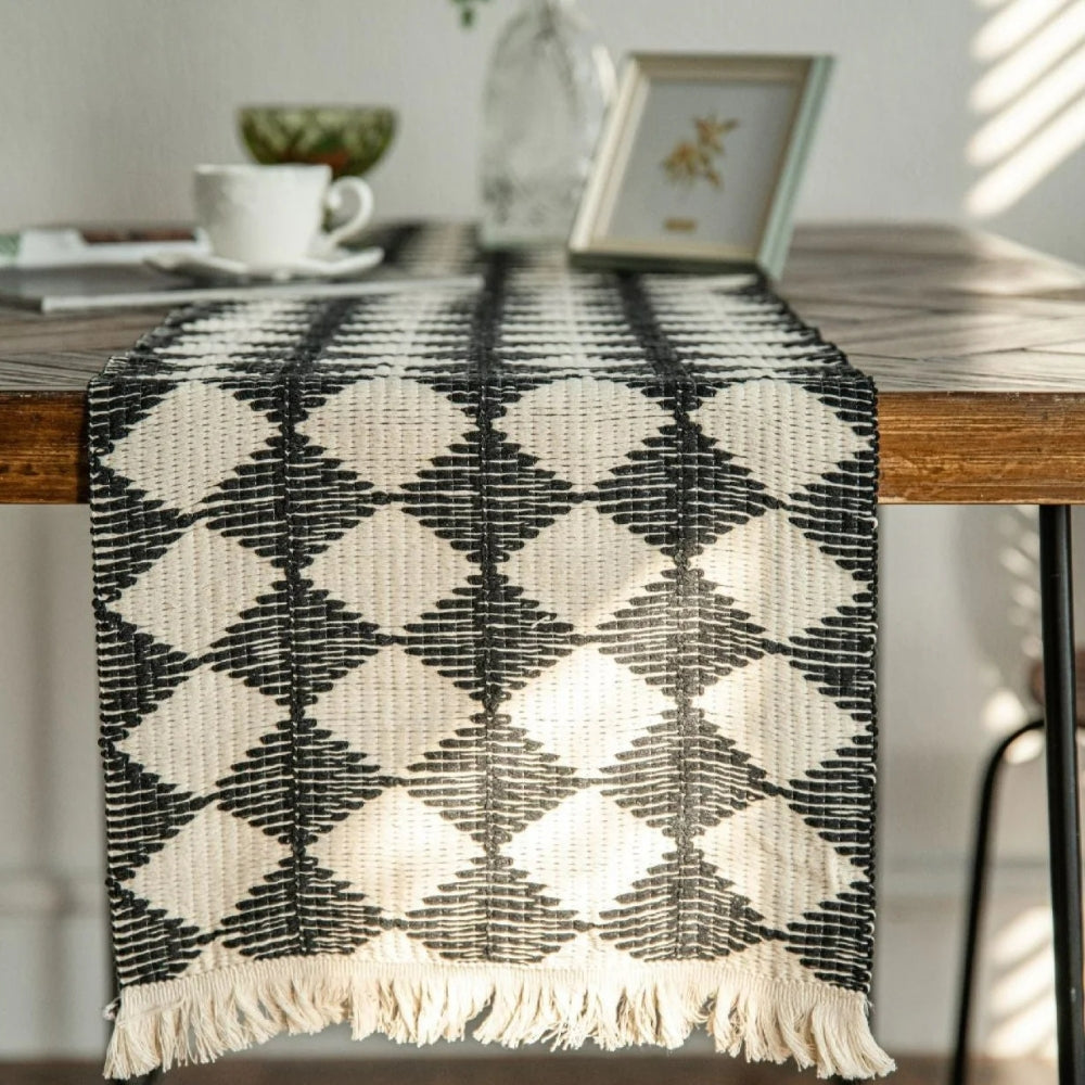 Stitching Tassel Diamond Table Runner