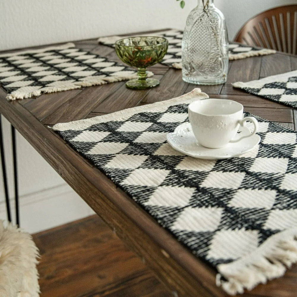 Stitching Tassel Diamond Table Runner