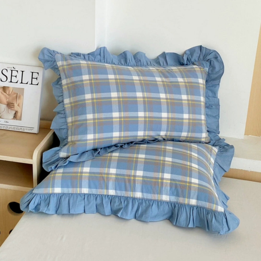 Striped Ruffled Lace Pillowcases in Multiple Colors