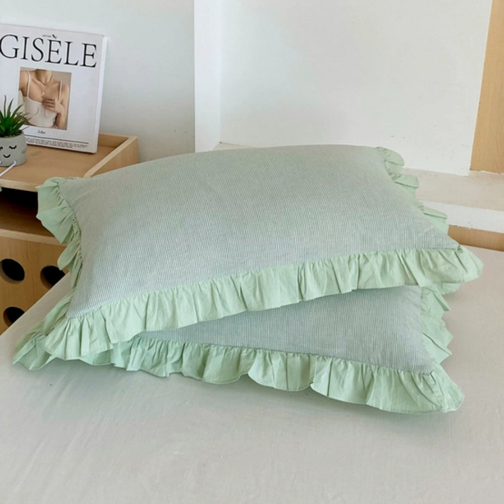 Striped Ruffled Lace Pillowcases in Multiple Colors
