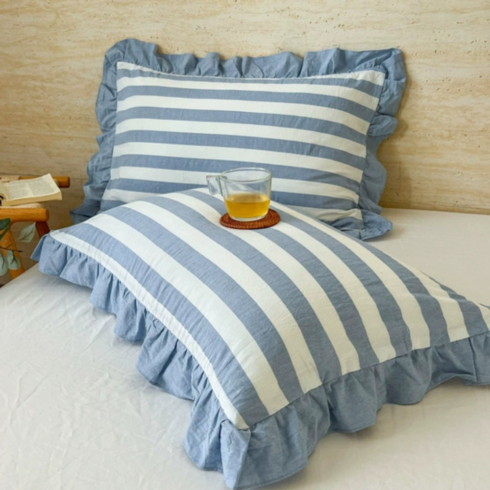 Striped Ruffled Lace Pillowcases in Multiple Colors