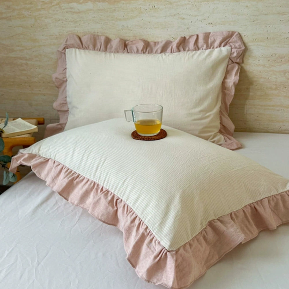 Striped Ruffled Lace Pillowcases in Multiple Colors