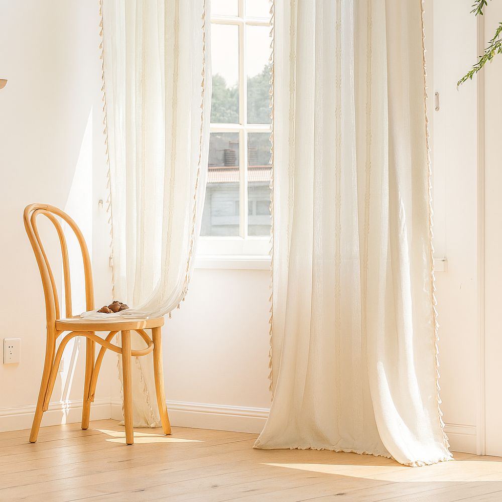 Sunlit Stripes Sheer Tassel Curtain