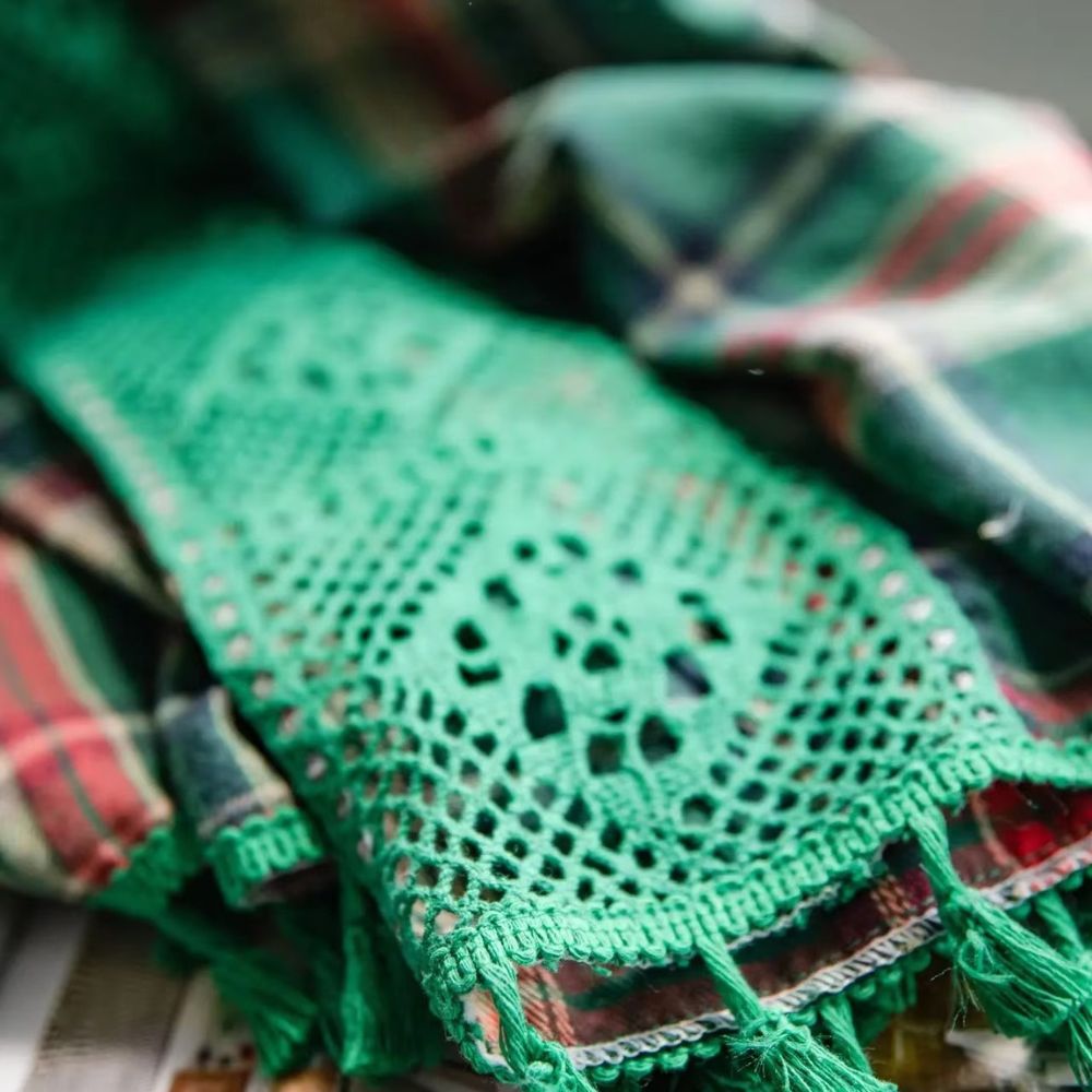 Tartan Crochet Lace Tassel Curtain