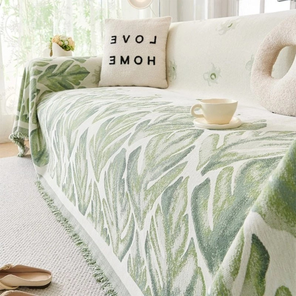 Verdure Leaf Pattern Chenille Sofa Cover