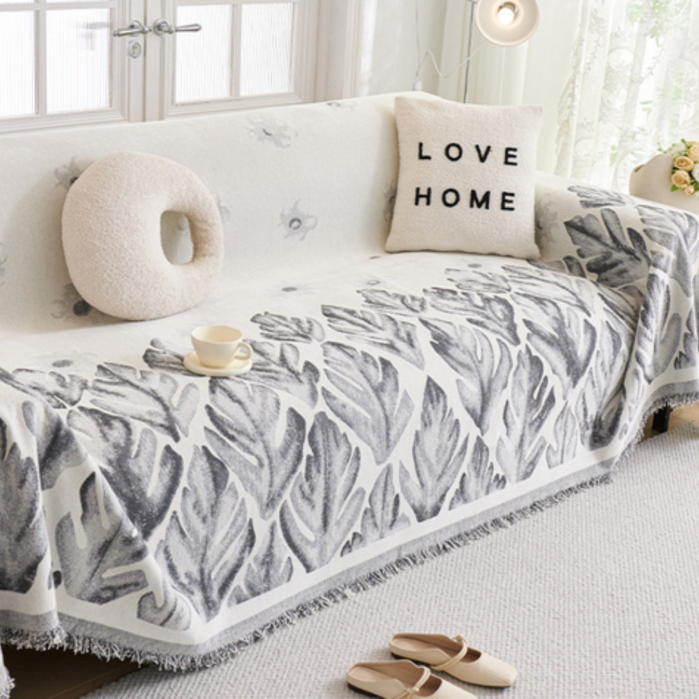 Verdure Leaf Pattern Chenille Sofa Cover