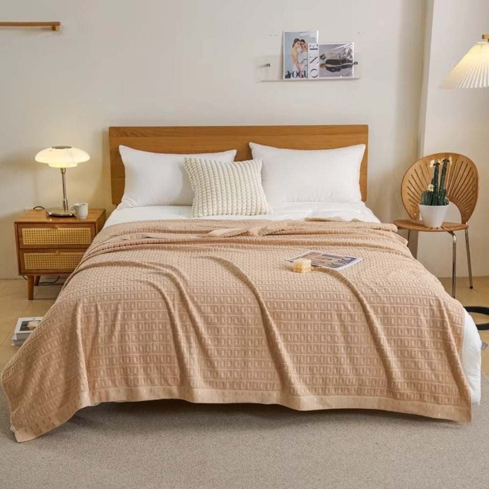 Waffle Cotton Summer Bedspread Throw Blanket