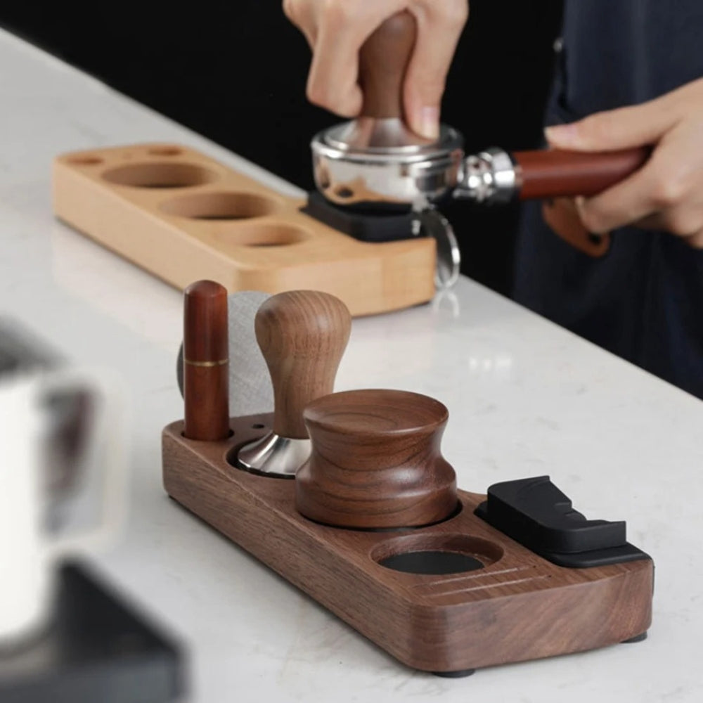 Walnut Espresso Tamper Station Coffee Bar Stand