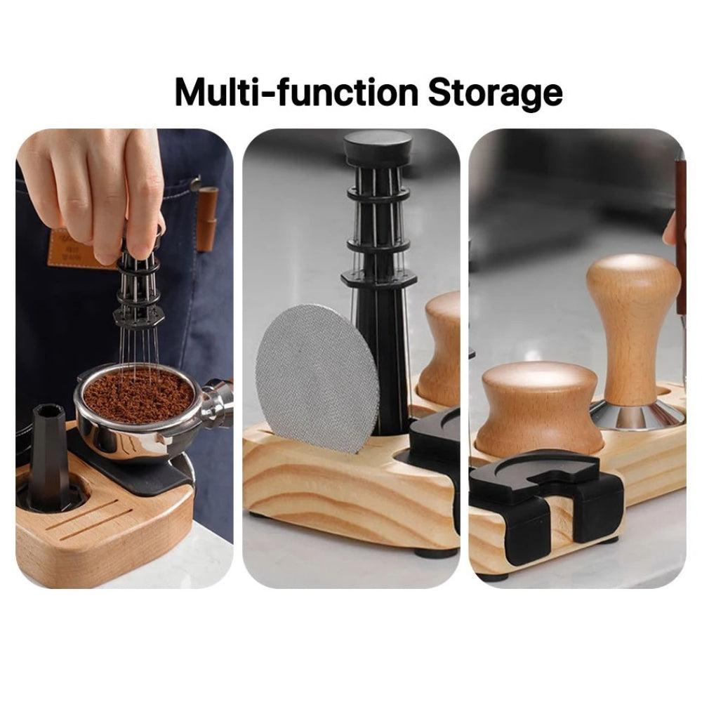 Walnut Espresso Tamper Station Coffee Bar Stand