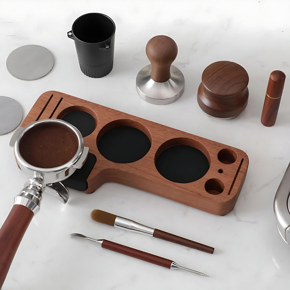 Walnut Espresso Tamper Station Coffee Bar Stand