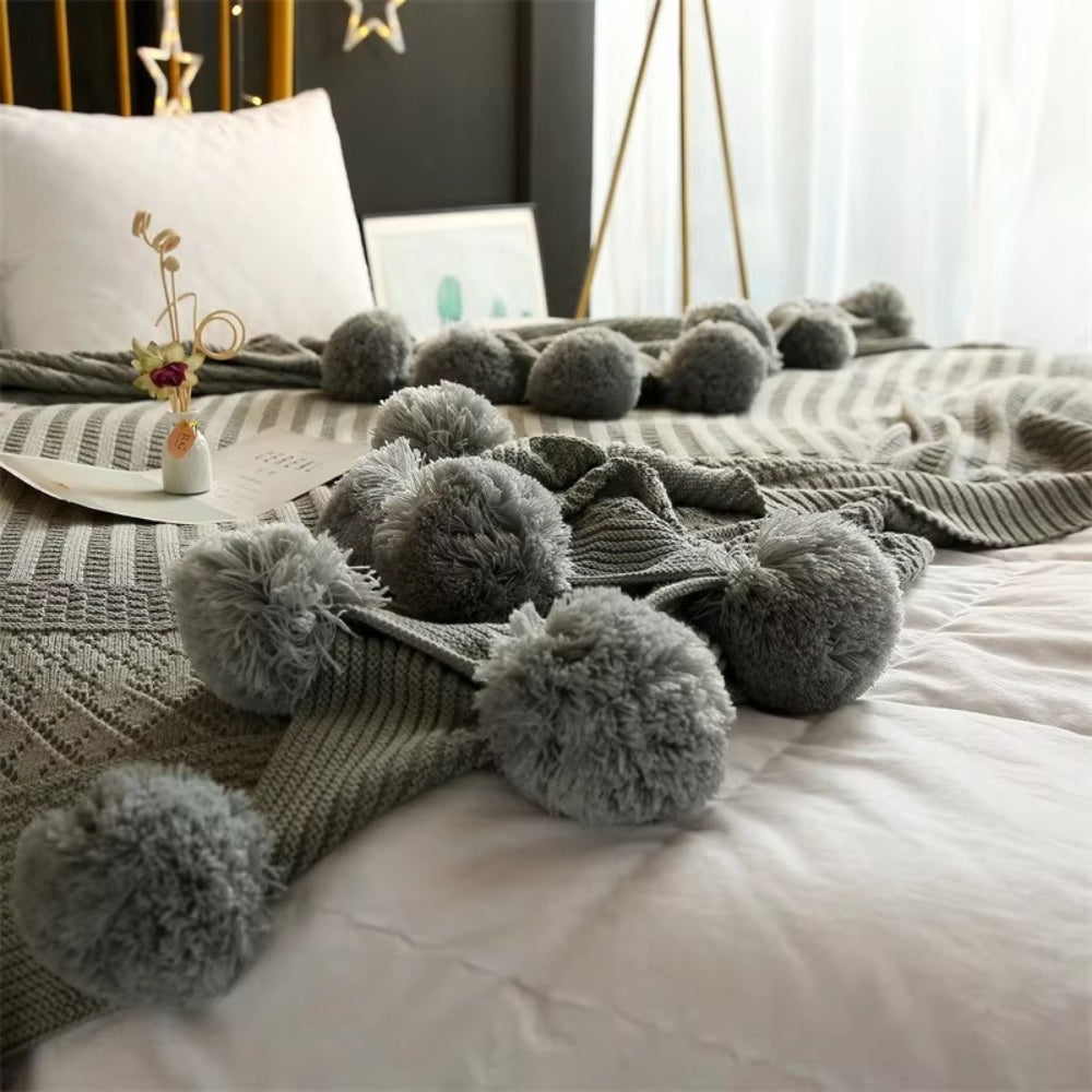 Whimsy Fluffy Pom-Pom Macaron Blanket