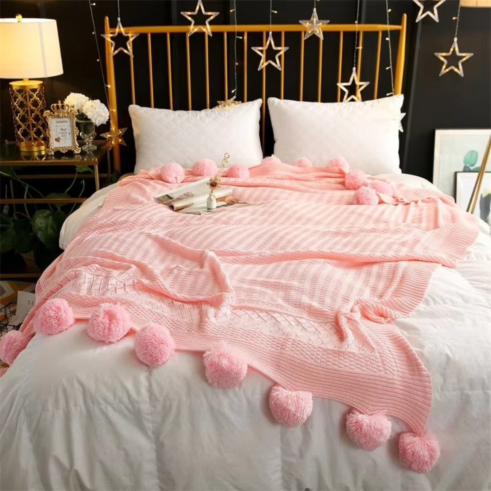 Whimsy Fluffy Pom-Pom Macaron Blanket