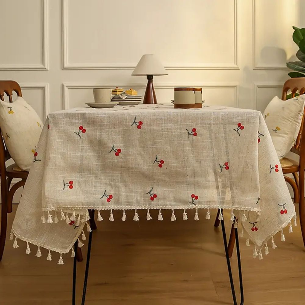 Vintage Red Cherry Tassel Tablecloth