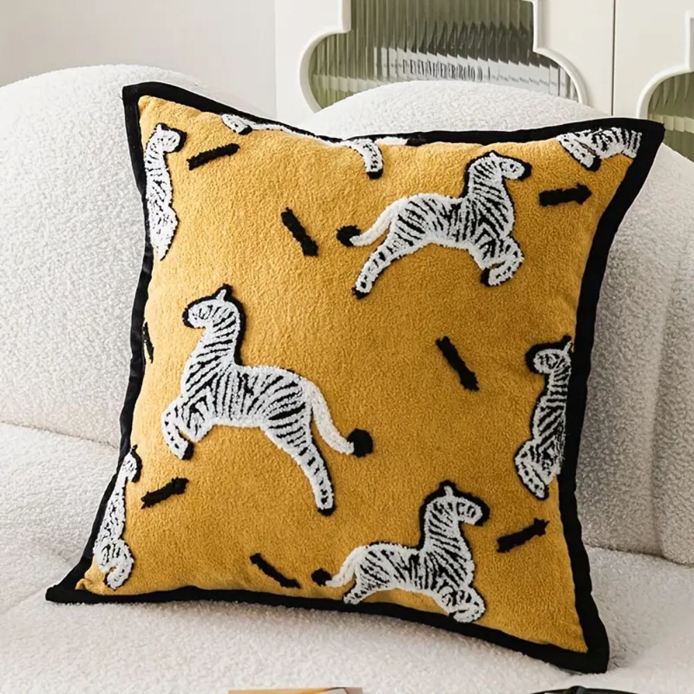 Zebra Dash Embroidered Cushion Cover