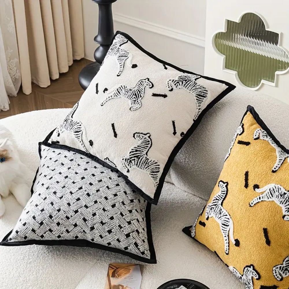 Zebra Dash Embroidered Cushion Cover