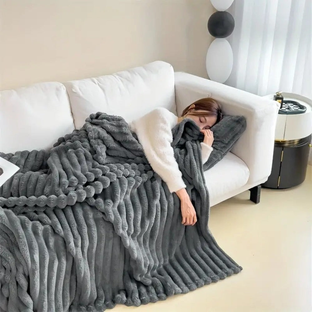 Plush Striped Throw Blanket